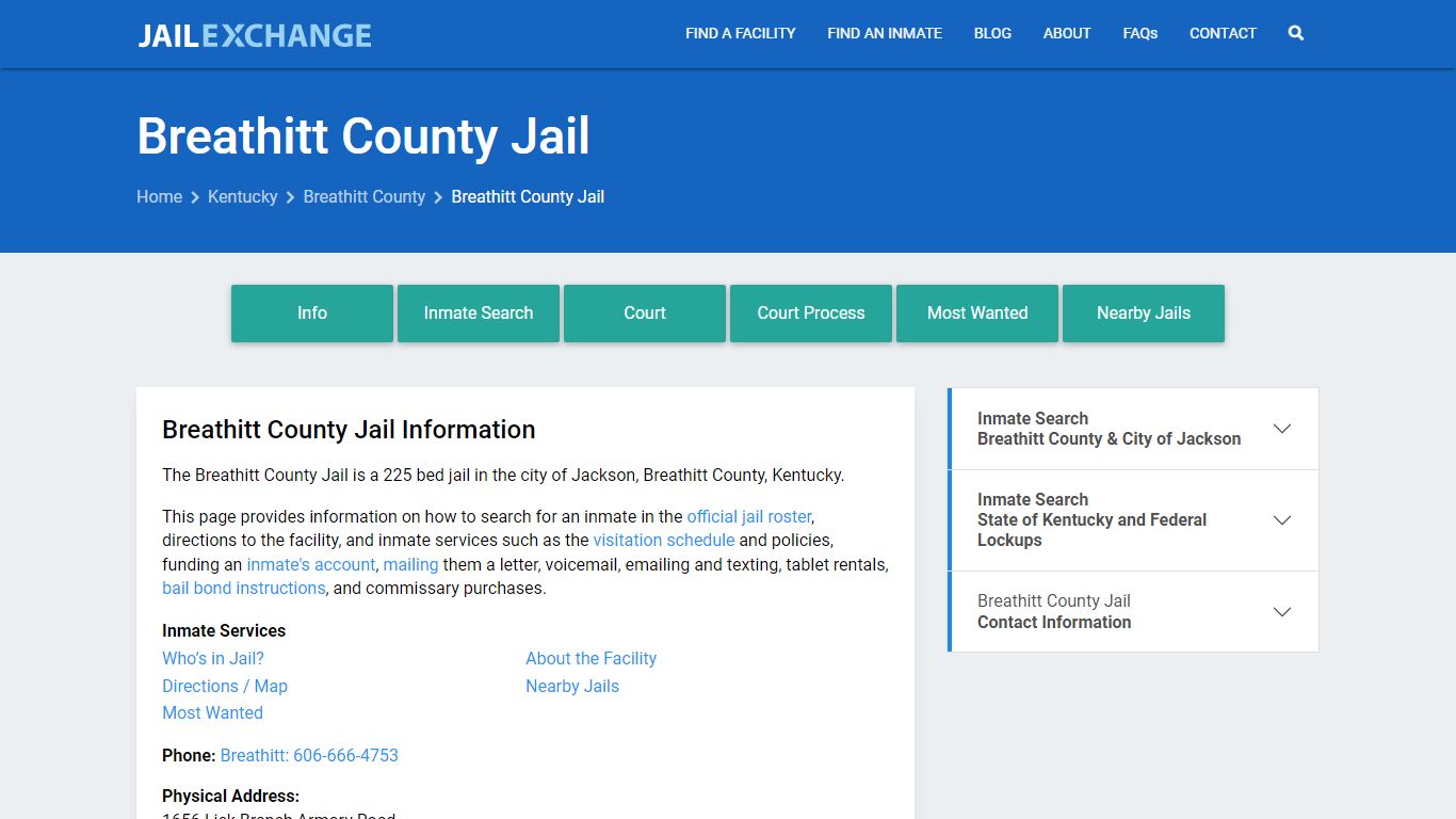 Breathitt County Jail, KY Inmate Search, Information